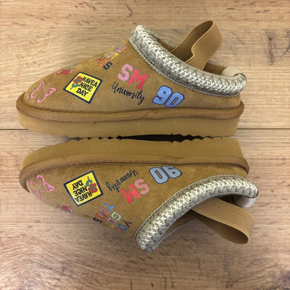 STEVE MADDEN TJordye Slipper Cognac Tan Kids Size 11 Suede Patches Clog Comfort